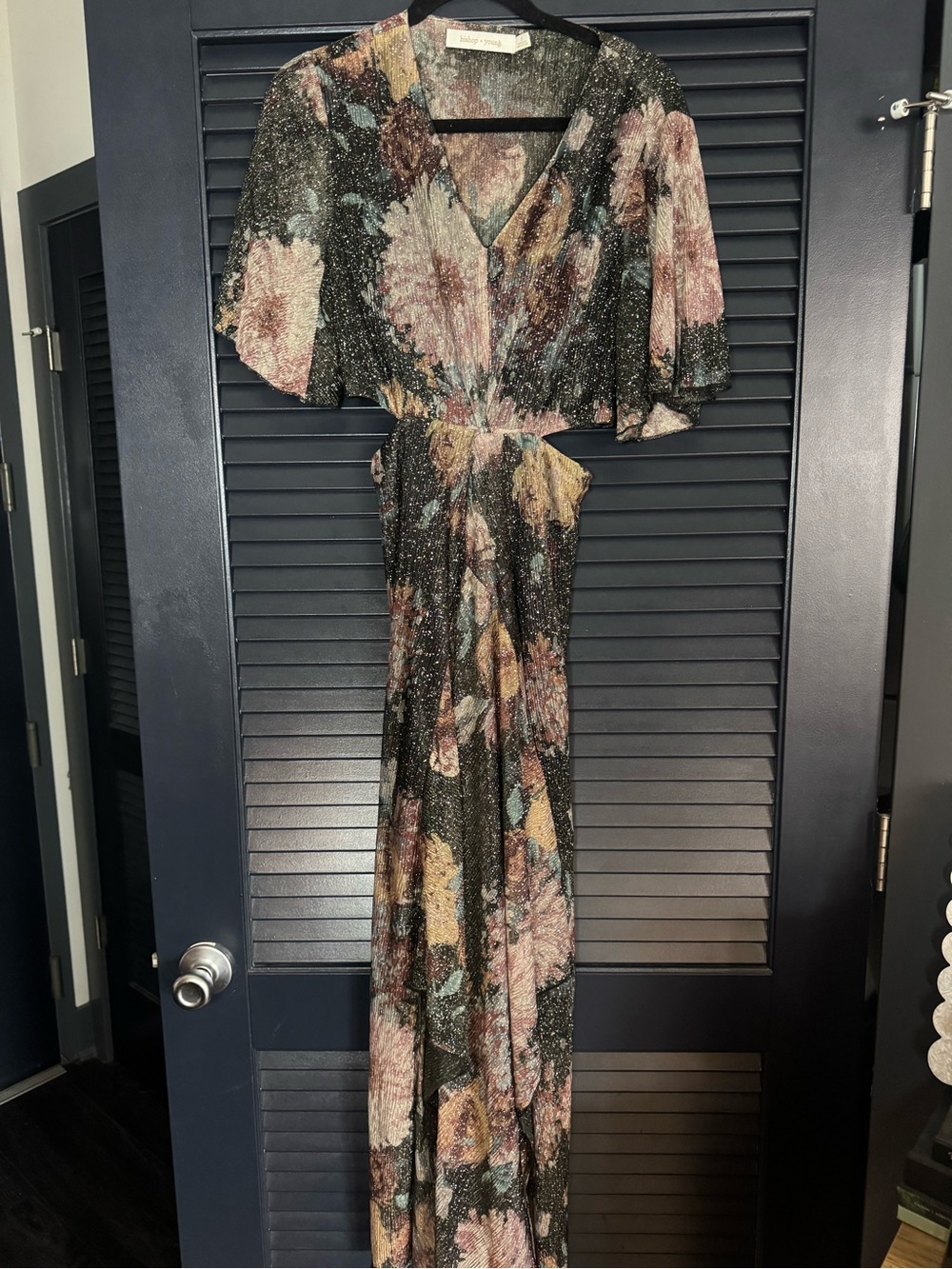 Bishop + Young Metallic Floral Cutout Maxi Dress S
